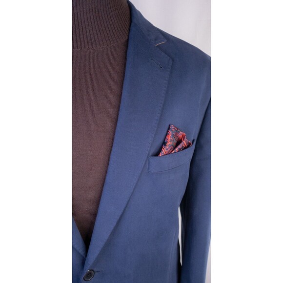 Flynt Men's Sport Coat Jacket Blazer Suede Solid Blue Sz 46L 2-Button Cotton - Picture 4 of 13